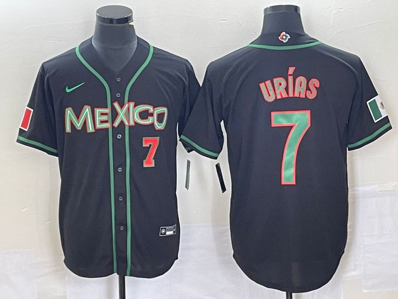 Men 2023 World Cub Mexico 7 Urias Black green Nike MLB Jersey8